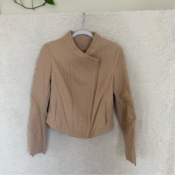 Vince Lamb Leather Asymmetrical Biker Moto Zip Ribbed Jacket (Medium) - Picture 3 of 15